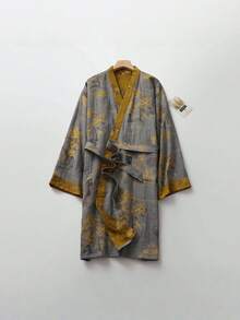1 chiếc áo choàng tắm dài tay cho nam, chất liệu dệt jacquard nhẹ, có dây thắt lưng, kiểu dáng Trung Hoa thanh lịch cho mùa xuân và mùa hè. - Màu xanh Cadet - Xem 1