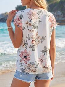 SHEIN LUNE Batwing Sleeve Floral Print Top,Casual - Multicolor - View 3