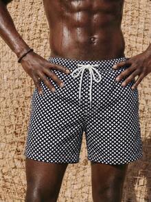 ZELFYO Men's Summer Holiday Plaid Drawstring Waist Beach Shorts, Hawaiian - Black and White - View 2