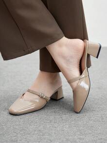 CUCCOO BIZCHIC Giày cao gót mũi vuông màu mơ thanh lịch đi làm, giày cao gót hở lưng cho nữ - Màu be - Xem 1