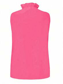 EMERY ROSE Blusa sin mangas con volantes de unicolor casual para mujer, verano - Rosa Fucsia - Ver 2
