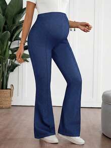 SHEIN Pregnant Women's Casual Flared Leg Jeans, Versatile For Daily Wear - Medium Wash - View 6
