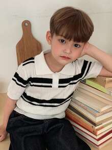 Dazy Kids 儿童秋季服装 男童条纹短袖毛衣 夏季 - 黑與白 - 查看 3