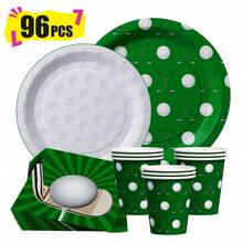 Golf Time 一次性餐盘、餐巾纸和杯子，派对用品套装，可供 24 人使用，一次性纸质派对餐具，适合生日、婚礼、主题派对和家庭野餐。 - 查看 1