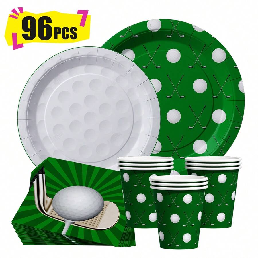 Golf Time 一次性餐盘、餐巾纸和杯子，派对用品套装，可供 24 人使用，一次性纸质派对餐具，适合生日、婚礼、主题派对和家庭野餐。 - 查看 1