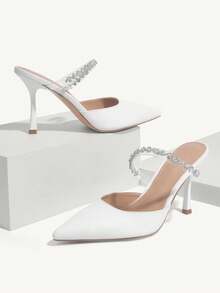CUCCOO CHICEST Ladies' Single High Heeled Shoes With Plain And-Set Rhinestone Spring Shoes Spring Break Easter Prom Heels For Christmas Elegant Shoes Wedding Shoes Spring Shoes Bride Shoes - White - View 5