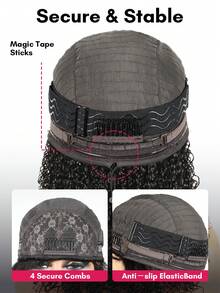 QUICK WEAR Pixie Curly Half Wig Human Hair 3 In 1 Seamless Flip Over Half Wigs Human Hair Glueless Wigs With Front Pixie Curly Hair Natural Black Wear And Go Beginner Friendly Human Hair Drawstring Headband Wig For Women - Natural Black - View 11