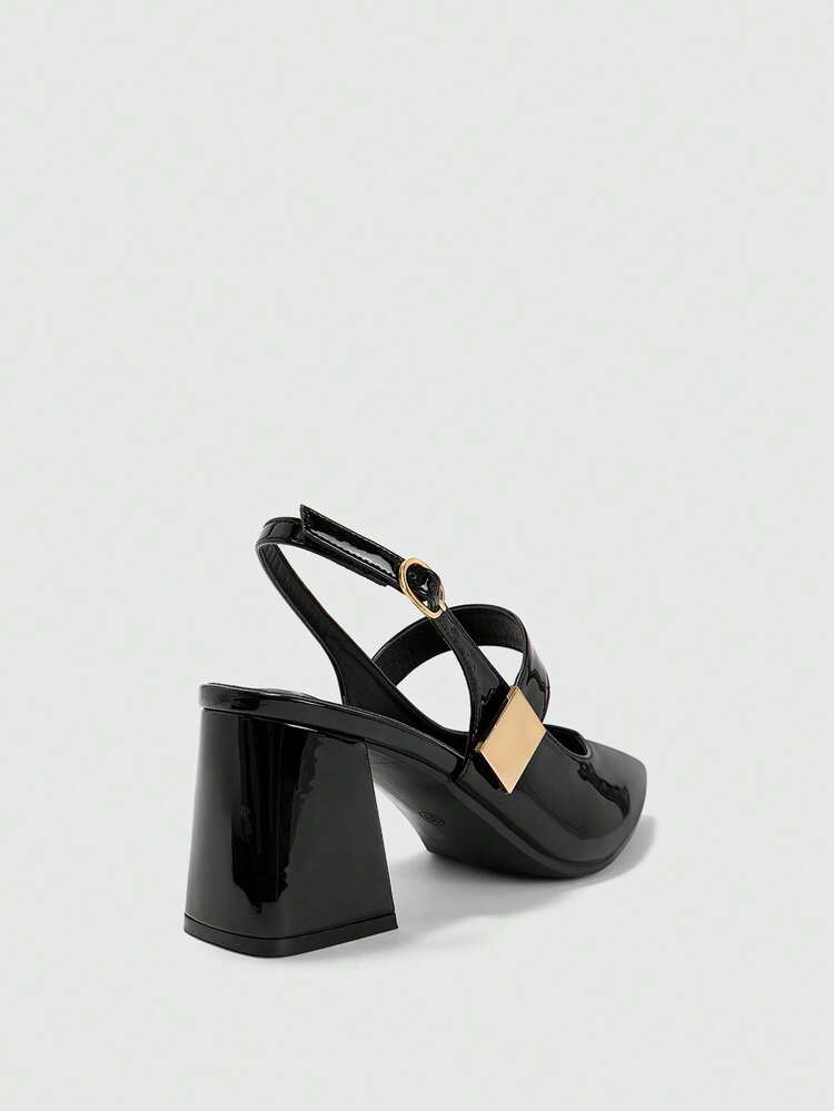 CUCCOO BIZCHIC Women Shoes Pointed Thick High Heel Black Back Strap Slingback Women's High Heel Shoes Simple Temperament Daily Versatile Commuter Fashion Sexy Party Banquet Women's Slingback Shoes