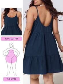 Solflare Gaun Tanpa Lengan Wanita Ukuran Besar Warna Biru Tua, Musim Semi/Panas - Navy Blue - View 1