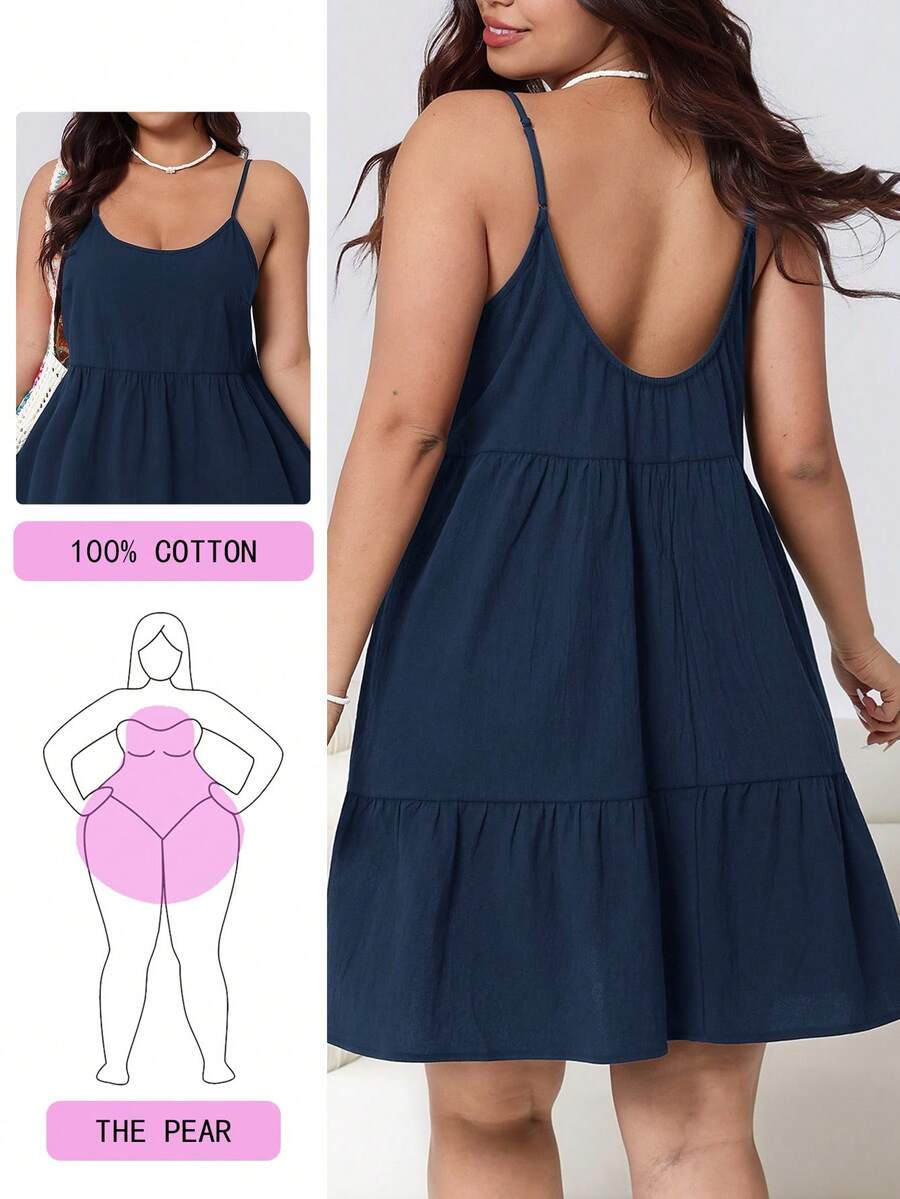 Solflare Gaun Tanpa Lengan Wanita Ukuran Besar Warna Biru Tua, Musim Semi/Panas - Navy Blue - View 1