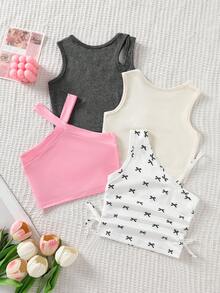 SHEIN Playful Pals 4件套女婴彩色多巴胺纯色吊带背心，夏季 - 彩色 - 查看 2