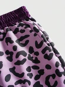ROMWE MEN Prep Pantalones cortos sueltos con estampado de leopardo y cordón en la cintura para hombre - Multicolor - Ver 3