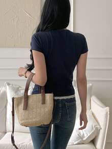 DAZY Women's Round Neck Letter Print Short Sleeve Casual Pullover T-Shirt Summer - Navy Blue - View 3