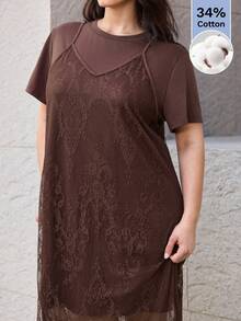 Maija 2026早春新款棕色性感蕾丝吊带连衣裙，可拆卸设计，百搭造型，适合日常、现代优雅、都市浪漫、精致简约、Y2K、乡村音乐节、复古、韩式、机场旅行、街头、教堂、婚礼宾客、生日、商务休闲、约会、派对、外出、机场穿搭 - 棕色 - 查看 4