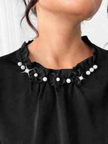 GlowEve CURVE Plus Size Women's Black Summer Elegant Dinner Shirt,Short-Sleeved French Temperament Workplace Light Sleeve Blouse Tops For Women - Black - View 6