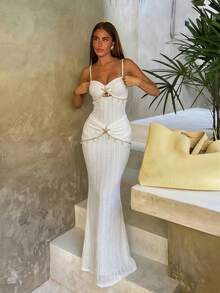 Swim Oasis Solid Color One-Piece Swimsuit, Paired With Starfish Accessories And Beach Dress, Spring/Summer - White - View 1