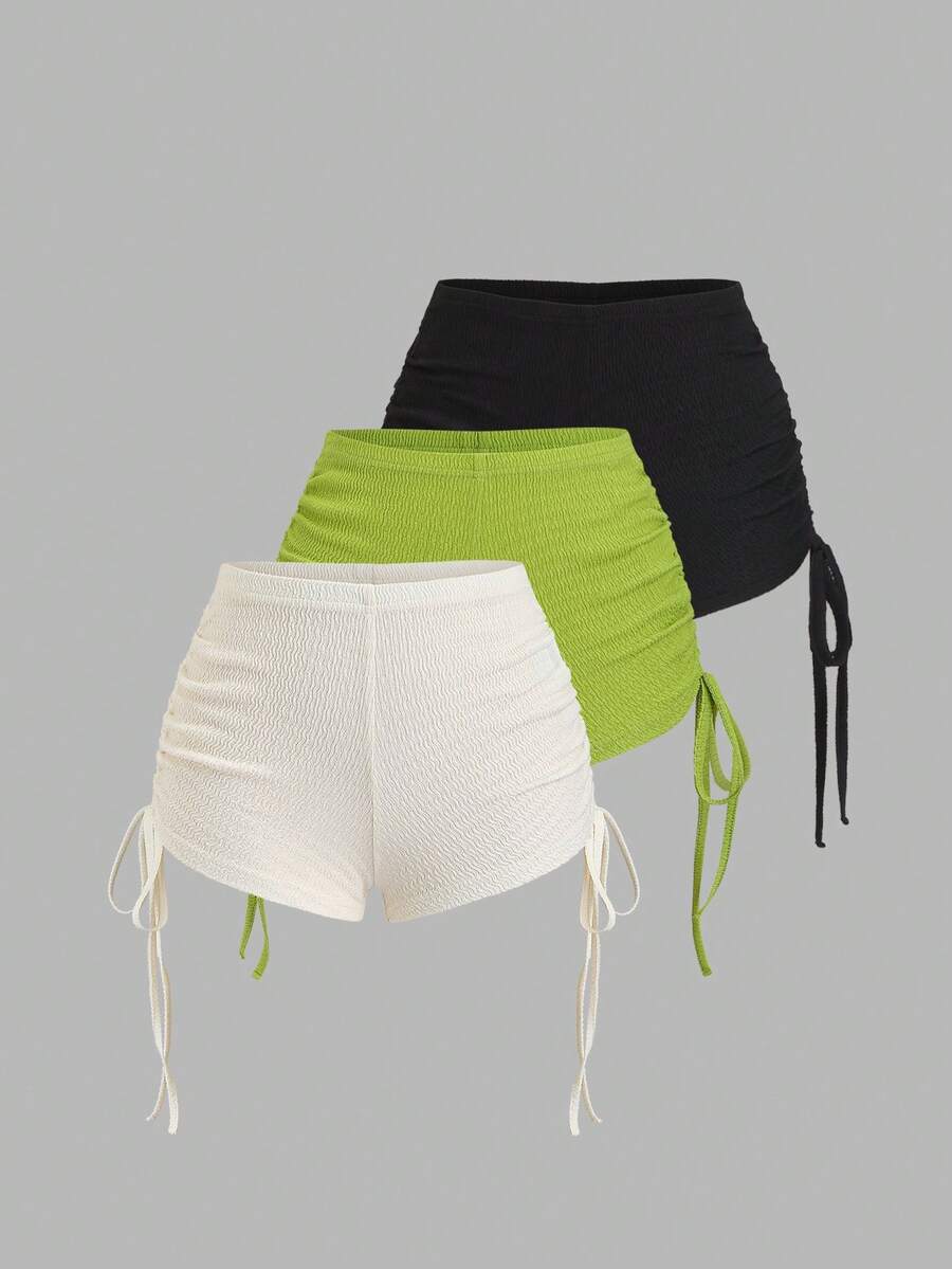 Sweetra Pantalones cortos de mujer con textura, plisados y cordón, estilo Y2K sexy - Multicolor - Ver 1