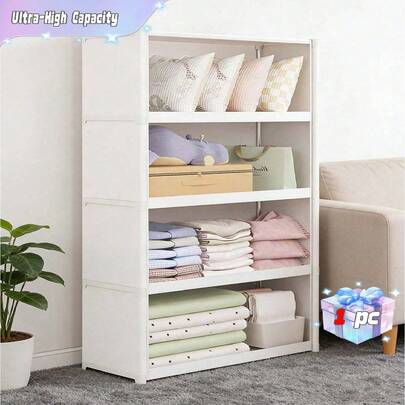 1 pièce Armoire de rangement anti-poussière avec couvercle, penderie, bibliothèque, étagère de rangement, améliore l'espace, stable facile à démonter et à installer, portable, convient pour le salon, la chambre, l'entrée, le bureau, la maison, rangement multi-couches, cadeaux de fête, cadeaux de Noël, cadeaux pour enfants