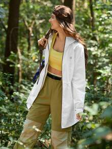 In My Nature Women's Drawstring Waist Hooded Outdoor Windbreaker - White - View 3