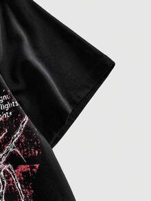 ROMWE MEN Goth Men's Letter Print Henley Neck Short Sleeve Casual T-Shirt - Black - View 5