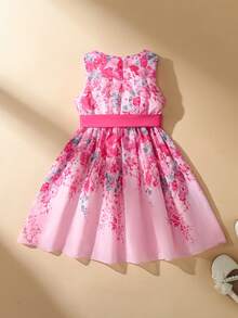 SHEIN Đầm hoa nhí thanh lịch cho bé gái, có thắt lưng, thích hợp cho các buổi đi chơi và kỳ nghỉ. - Màu Hồng Tươi - Xem 2