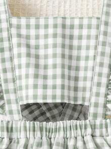 SHEIN Vintaside Kids 女童夏季休闲格子荷叶边连衣裙 - 綠色 - 查看 5