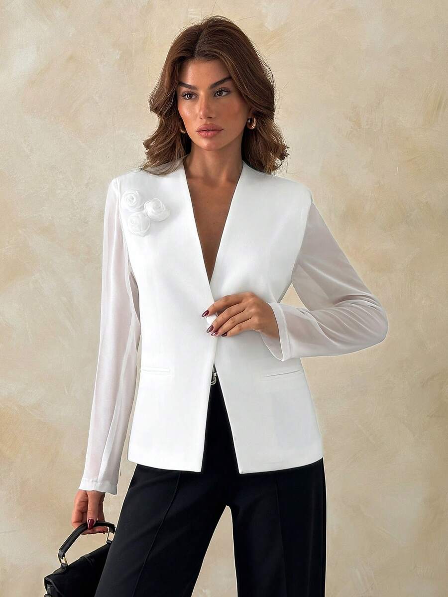 EURMUSE Women, Spring, Summer, Blazer, Weeding, Boho - White - View 1