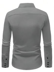 Manfinity Mode Camisa casual de vestir de manga larga y un solo abotonadura de unicolor para hombre - Gris - Ver 2