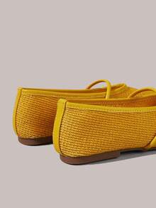 Styleloop 女士鞋履 假日风编织鞋 面条带女士平底鞋 假日风穿搭 波西米亚风穿搭 美式复古风 波西米亚风 西部风 音乐节穿搭 派对穿搭 平底女鞋 - 黃色 - 查看 5