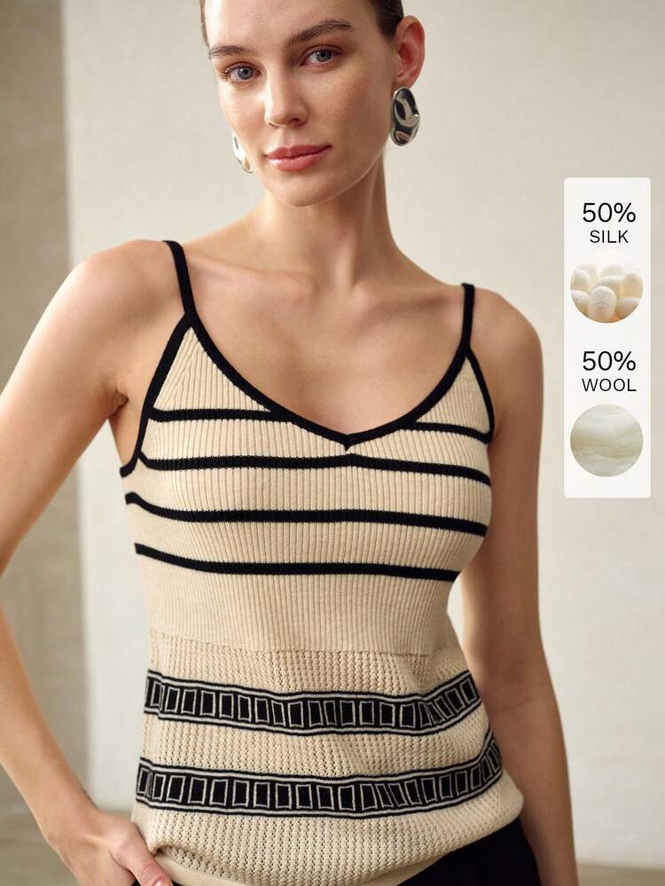 WOMEN'S SUMMER STRIPED GEO KNIT CAMISOLE TOP, CASUAL & VERSATILE