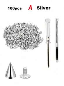 SHEIN Pack Of 100 Punk Rivets Screwdriver Punching Tool,7 X 10 Mm, Rustproof Decorative Rivets, Clothing Screw Rivets, DIY Rivets, Screw-On Rivets, Metal Gothic Spikes, Decorative Rivets, Pointed Rivets For Bags, Clothes, Shoes - Multicolor - View 12