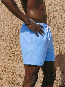 Palasendo Men's Solid Color Drawstring Waist Pockets Loose Beach Shorts Men Swim Trunks Bathing Suit Men Beachwear - Blue - View 3