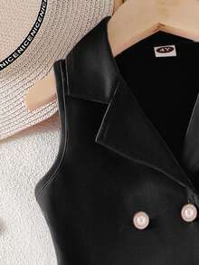 SHEIN Elladie kids 女童（小号）优雅黑色无袖西装背心和阔腿裤两件套，精致职业装，时尚百搭 - 黑色 - 查看 7