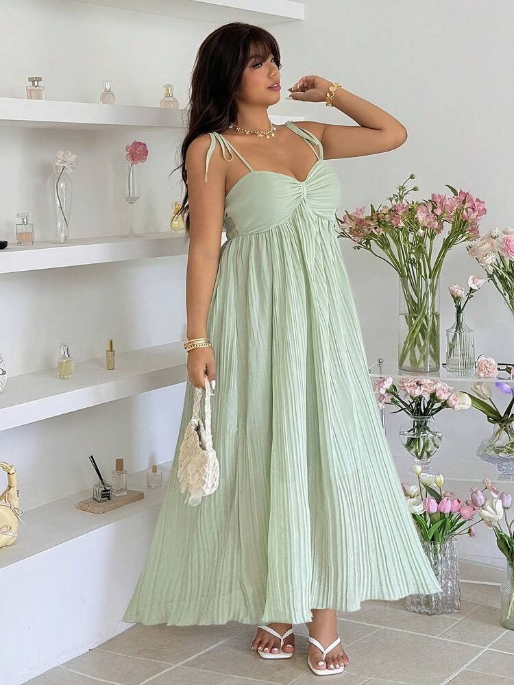 Elegantes Einfarbiges Trägerkleid in Große Größen, Sommer - Grün - Übersicht 4