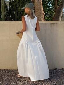 DAZY Vestido de mujer con cuello redondo, sin mangas, diseño de abertura en la cintura y ajuste en la cintura, estilo vacacional - Blanco - Ver 6