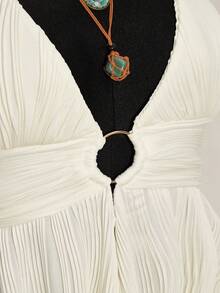 SHEIN ICON Plus Size Y2K Style Hollow Out Asymmetrical Hem Babydoll Halter Neck Knit Camisole - Apricot - View 8