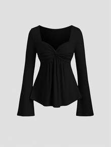 Sweetra 女士时尚优雅修身舒适长袖百搭两件套T恤 - 彩色 - 查看 3