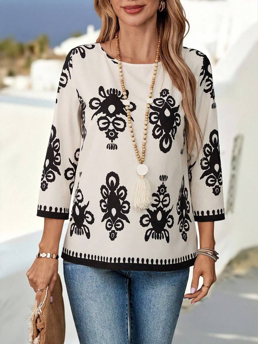 Faunlyn 女士度假休闲复古印花衬衫 - 彩色 - 查看 1