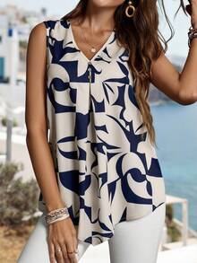 Faunlyn Women's Summer Sleeveless V-Neck Shirt With Geometric Pattern - Multicolor - View 6