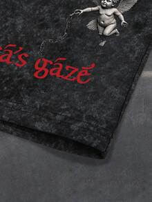 PAVTROS 男士人像及标语印花休闲圆领短袖T恤搭配抽绳短裤套装，夏季街头风两件套 - 彩色 - 查看 4