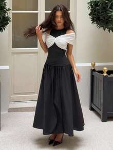 Siren Gaze 女士黑白撞色A字连衣裙 - 黑與白 - 查看 1