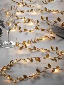 Approximately78-Inch Gold Leaf Fairy String Lights, Wedding Table Decor Lights, Indoor Holiday Wreath Fairy Lights (Batteries Not Included), Suitable For Wedding Table Center Decor, Wedding Backdrop Decor, Christmas Tree Decor - Gold - View 2