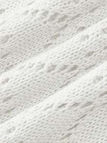 SHEIN Franclia 2026春夏新款欧美风沙滩度假休闲宽松针织背心，镂空设计，波西米亚风日常复古时尚圆领可爱韩版镂空短裤两件套毛衣套装（女款） - 白色 - 查看 8