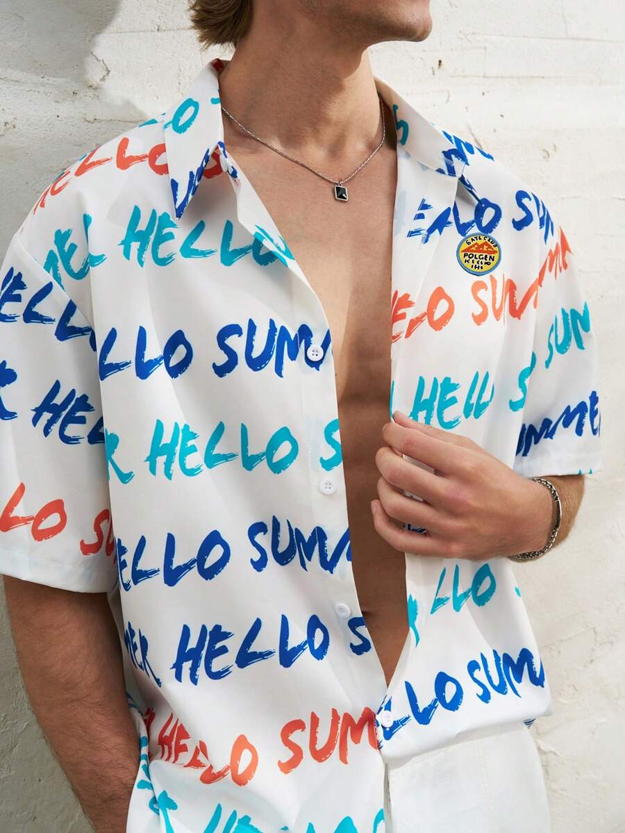 Airaco Camisa de manga corta con estampado de vacaciones para hombres - Multicolor - Ver 1