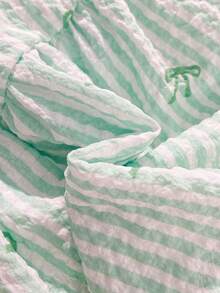 SHEIN 2件套女婴幼儿/新生儿0-3岁休闲日常可爱度假条纹蝴蝶结装饰吊带背心+短裤套装，春夏款 - 綠色 - 查看 6