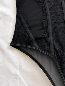 Soleia 豹纹蕾丝边抹胸吊带背心，性感度假/假日、派对、约会之夜、情人节、下午茶 - 黑色 - 查看 3