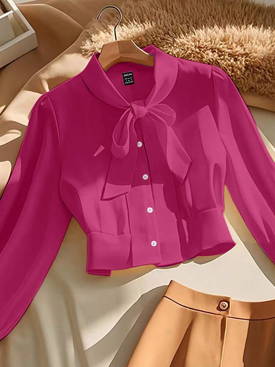 GlowEve Camisas elegantes y de oficina para otoño para damas - Rosa Fucsia - Ver 1