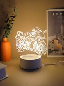1PC 3D Warm Light Motorcycle Shaped Decorative Lamp, Bedside Lighting, Great Gift For Boyfriend & Birthday - Yellow - View 1