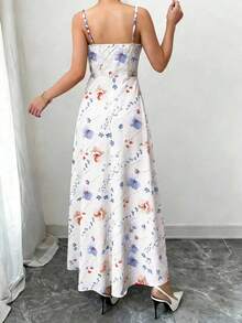Selianne Đầm không tay in hoa dáng rộng thoải mái dành cho nữ, thích hợp cho kỳ nghỉ. - Màu xanh nhạt - Xem 2