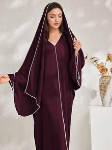 Al Najma Elegant Contrast Trim Turkish Maxi Dress - Purple - View 1